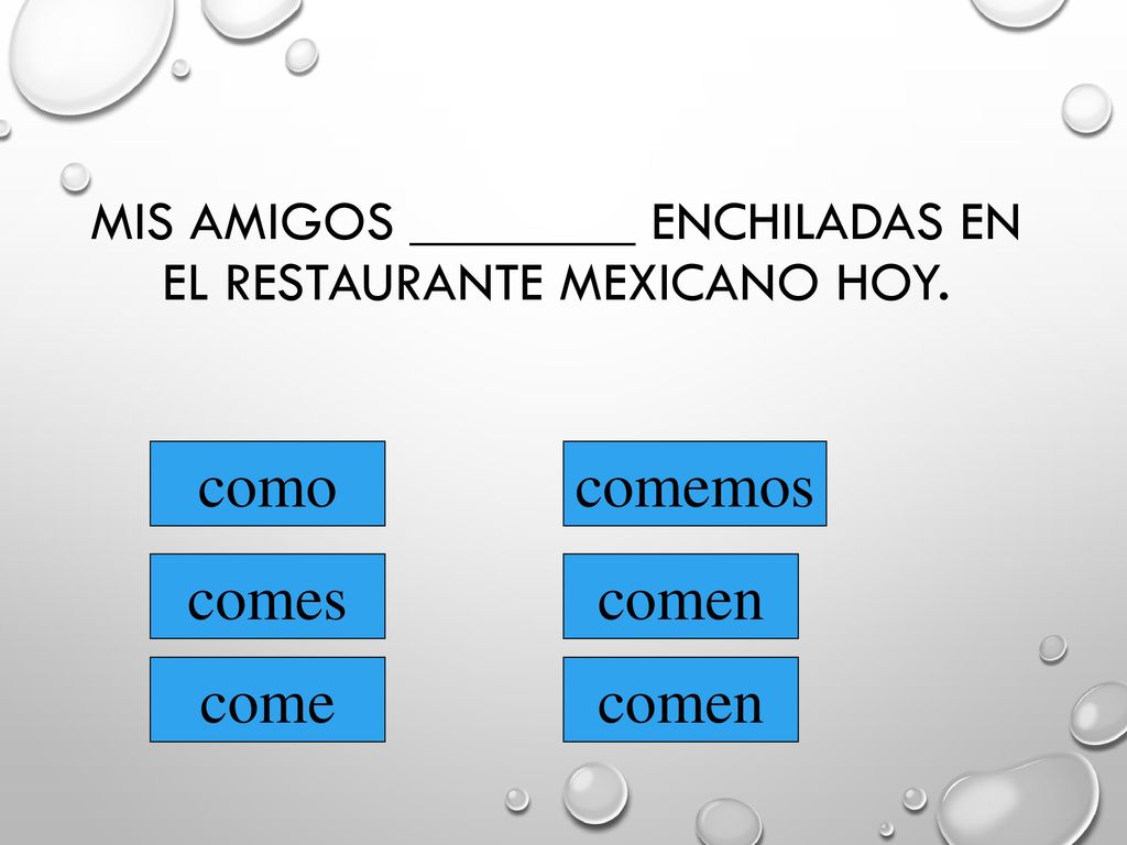 Mis amigos ________ enchiladas en el restaurante mexicano hoy.