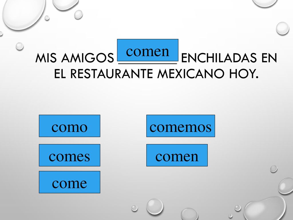 Mis amigos ________ enchiladas en el restaurante mexicano hoy.