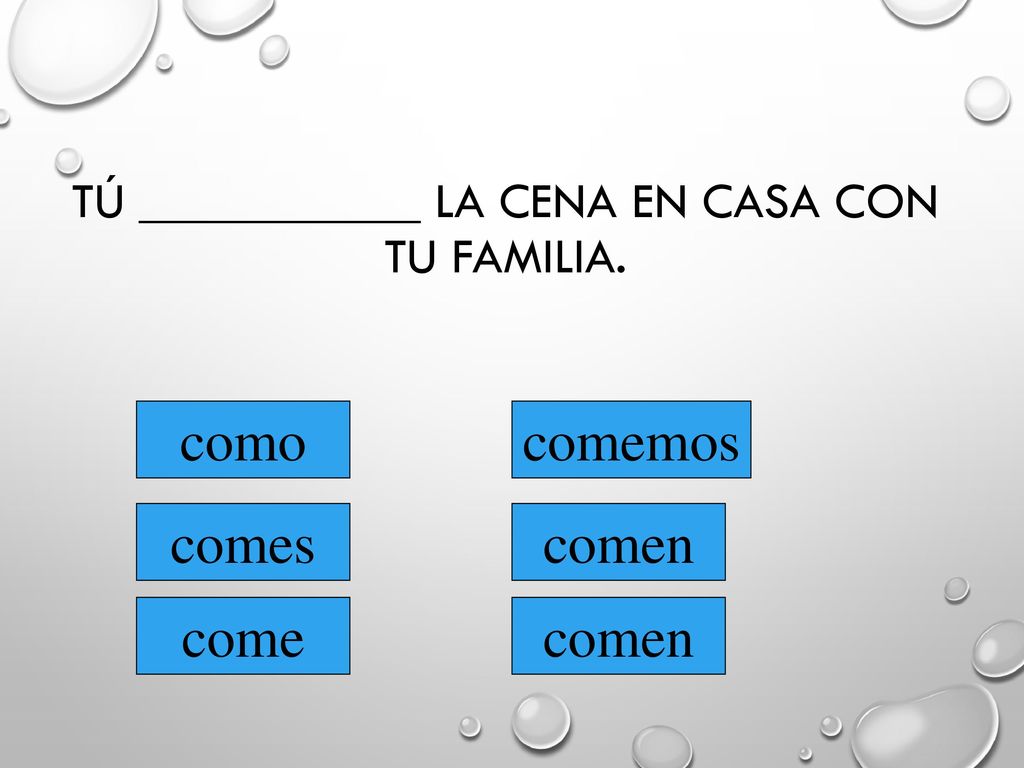 Tú ___________ la cena en casa con tu familia.