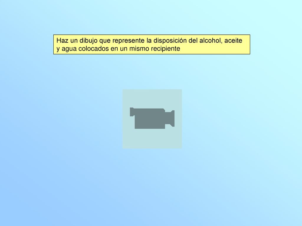 Haz un dibujo que represente la disposición del alcohol, aceite y agua colocados en un mismo recipiente