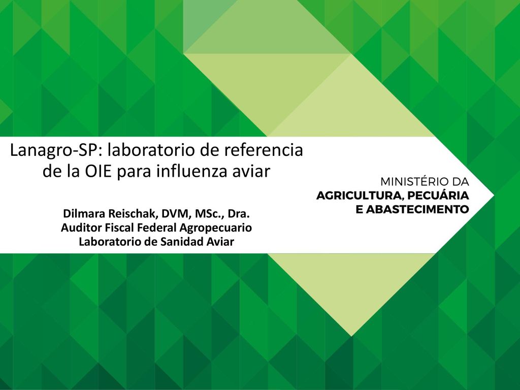 Lanagro-SP: laboratorio de referencia de la OIE para influenza aviar Dilmara Reischak, DVM, MSc., Dra.