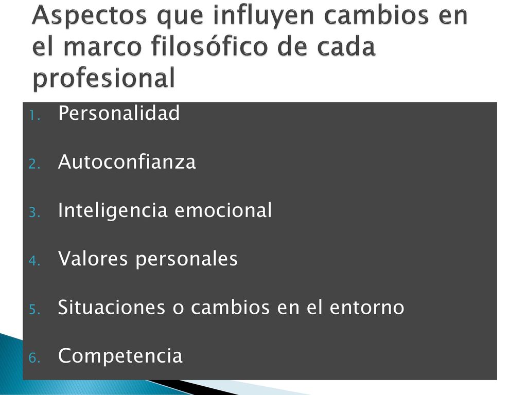 Aspectos que influyen cambios en el marco filosófico de cada profesional