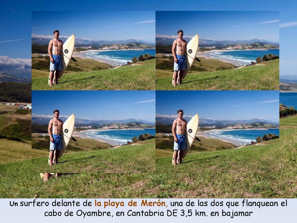 Un surfero delante de la playa de Merón, una de las dos que flanquean el cabo de Oyambre, en Cantabria DE 3,5 km.