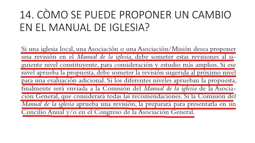 14. CÒMO SE PUEDE PROPONER UN CAMBIO EN EL MANUAL DE IGLESIA