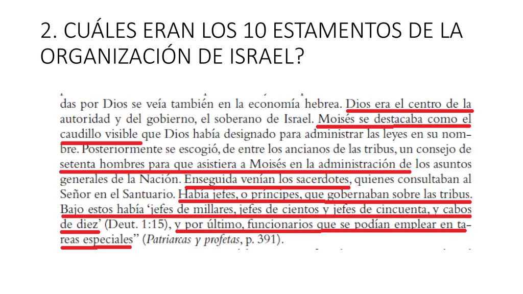 2. CUÁLES ERAN LOS 10 ESTAMENTOS DE LA ORGANIZACIÓN DE ISRAEL