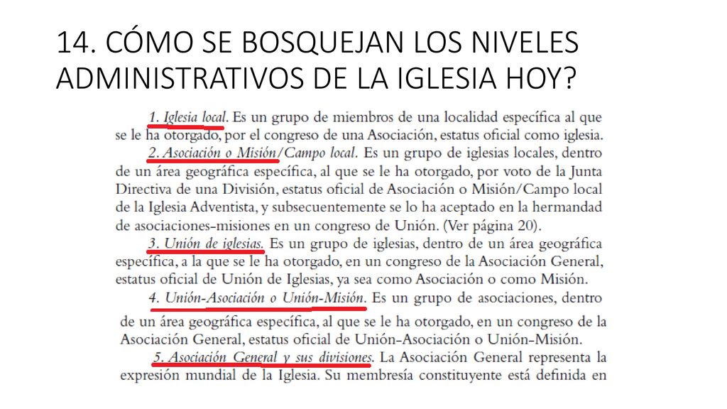 14. CÓMO SE BOSQUEJAN LOS NIVELES ADMINISTRATIVOS DE LA IGLESIA HOY