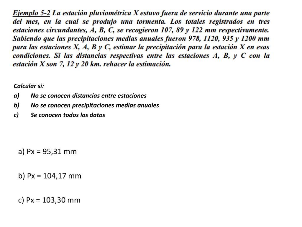 a) Px = 95,31 mm b) Px = 104,17 mm c) Px = 103,30 mm