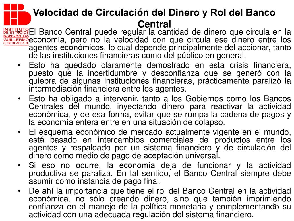 Velocidad de Circulación del Dinero y Rol del Banco Central
