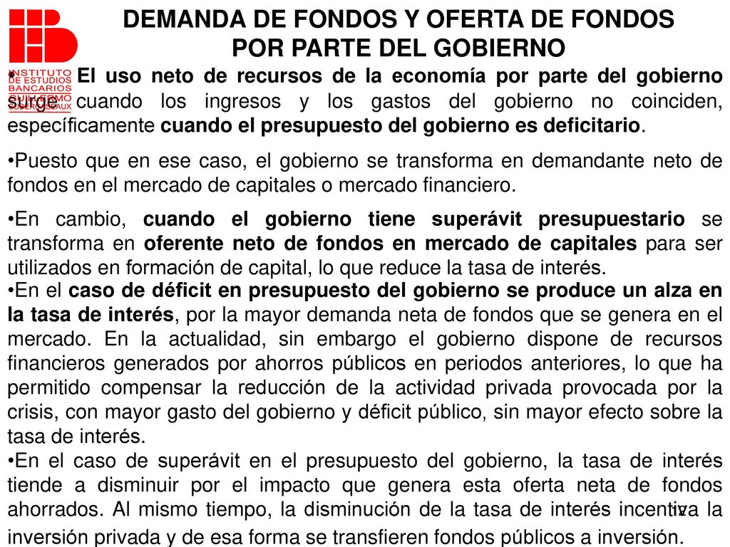 DEMANDA DE FONDOS Y OFERTA DE FONDOS POR PARTE DEL GOBIERNO