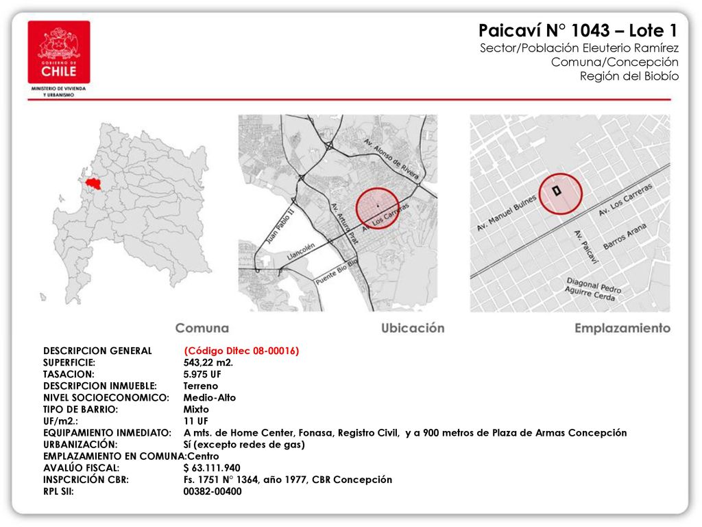 Paicaví N° 1043 – Lote 1 Sector/Población Eleuterio Ramírez