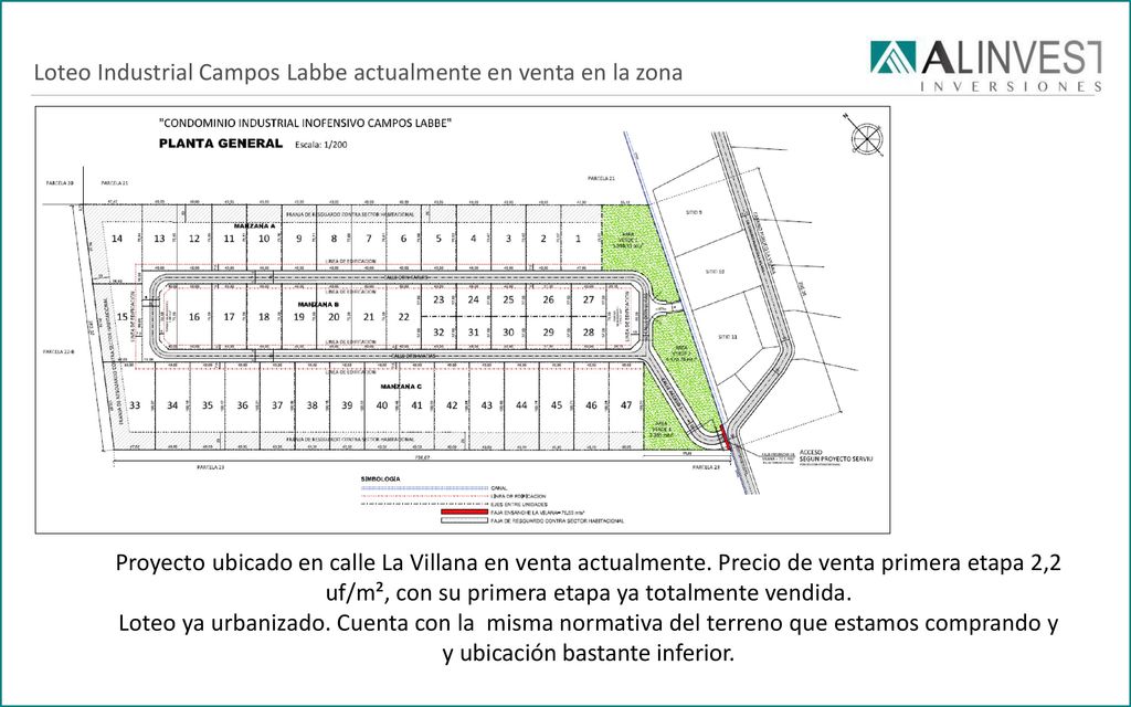 Loteo Industrial Campos Labbe actualmente en venta en la zona