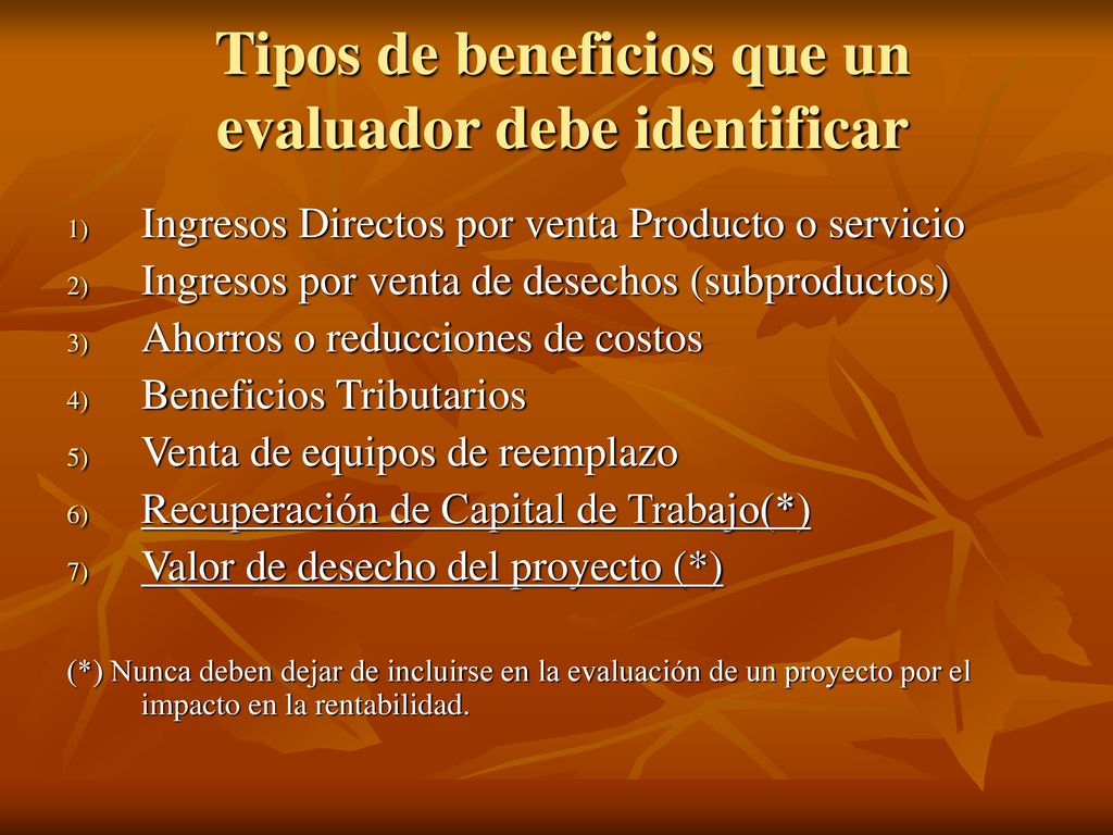 Tipos de beneficios que un evaluador debe identificar