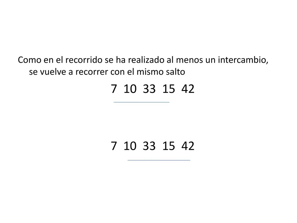Como en el recorrido se ha realizado al menos un intercambio, se vuelve a recorrer con el mismo salto