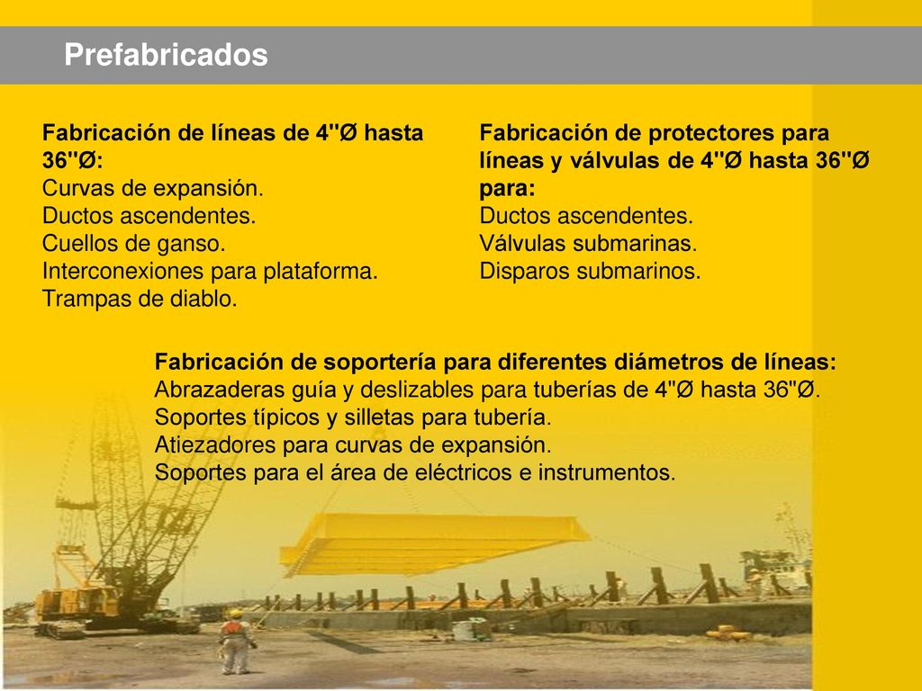 Prefabricados Fabricación de líneas de 4 Ø hasta 36 Ø: