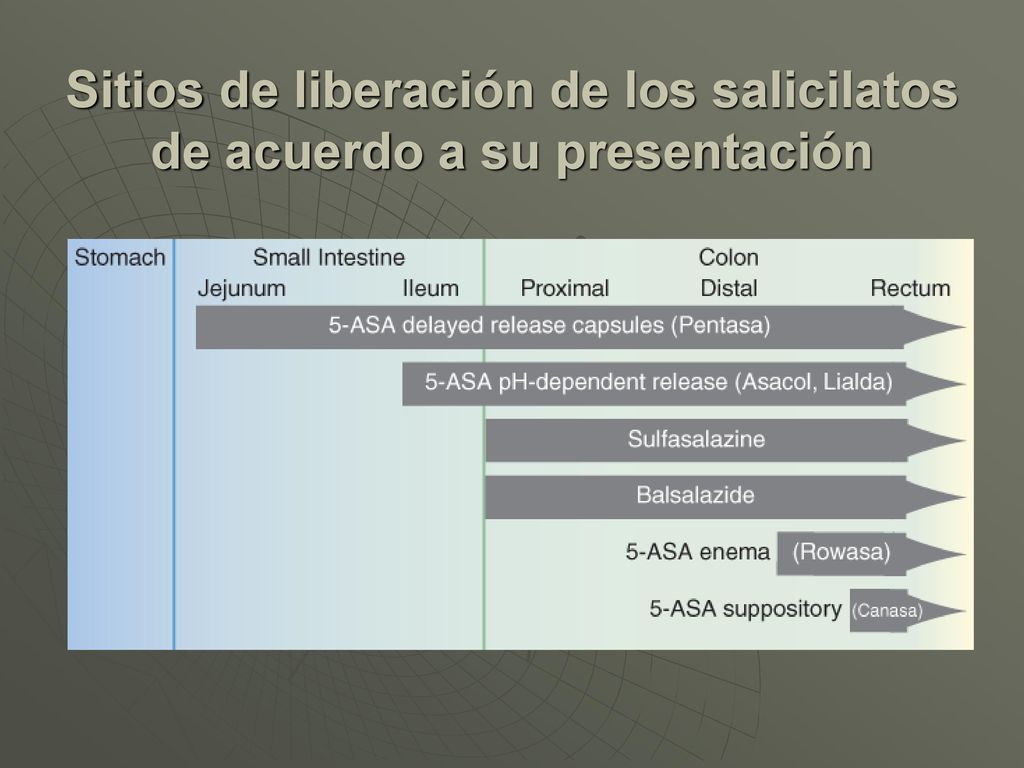Sitios de liberación de los salicilatos de acuerdo a su presentación
