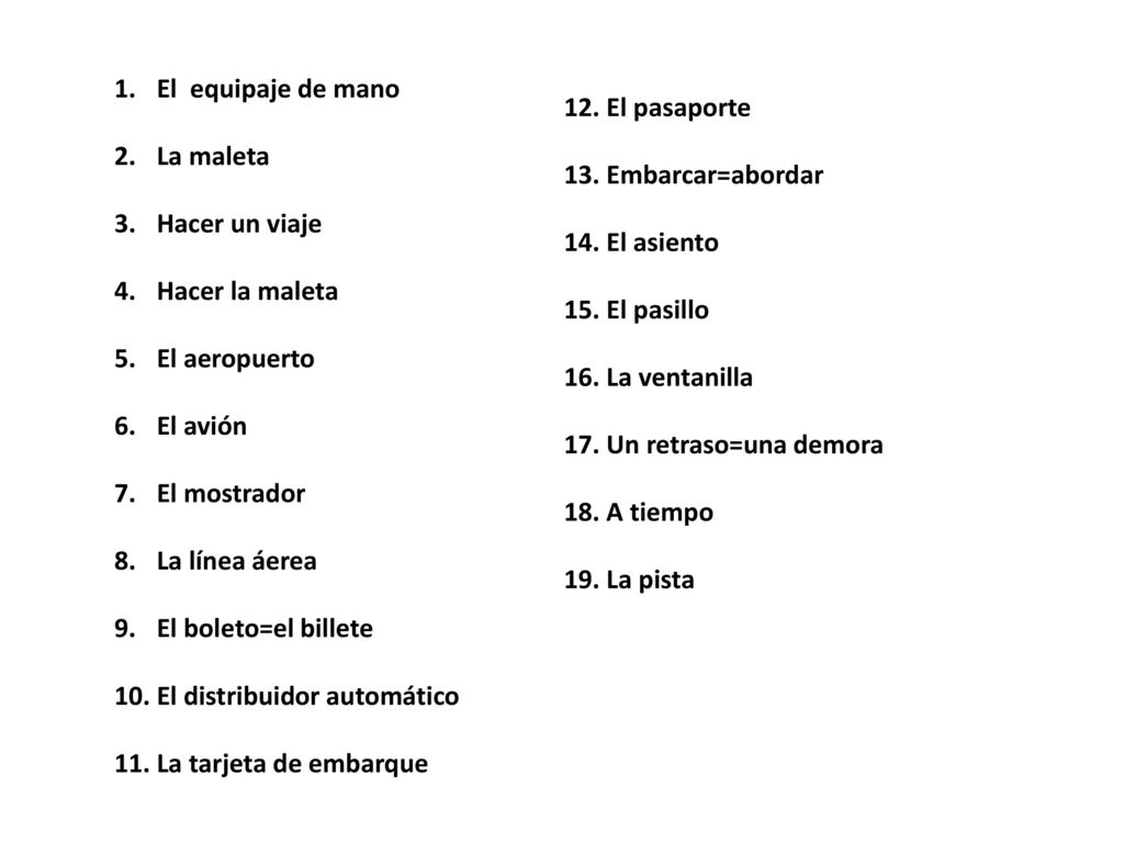 El equipaje de mano La maleta. Hacer un viaje. Hacer la maleta. El aeropuerto. El avión. El mostrador.