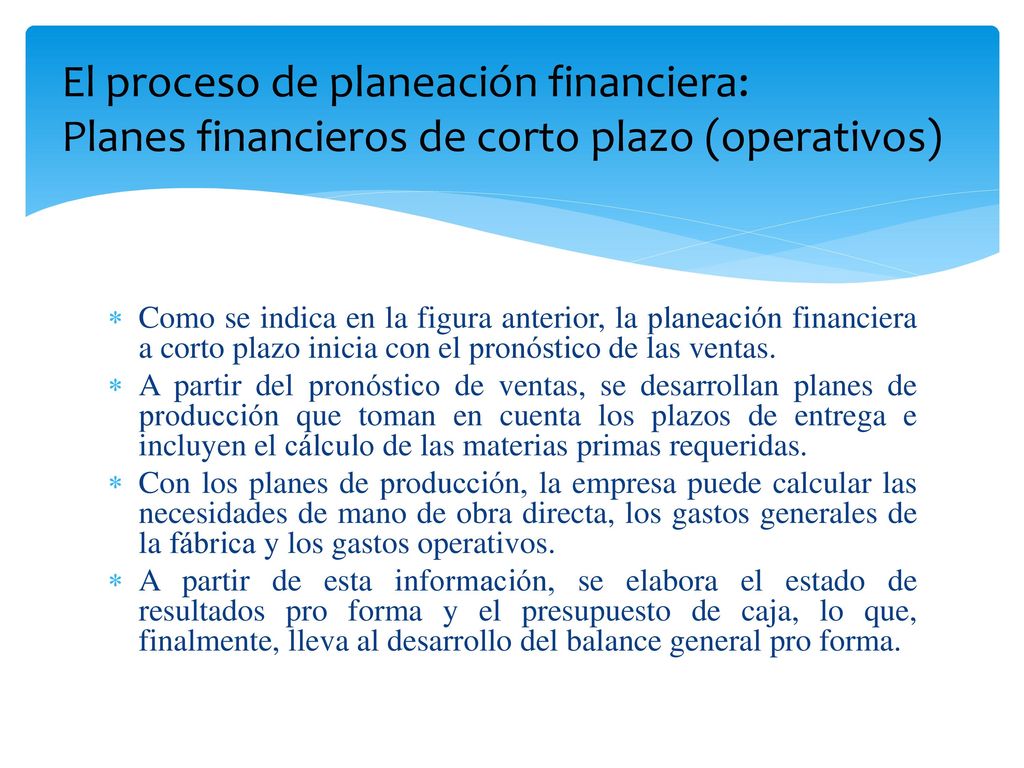 El proceso de planeación financiera: Planes financieros de corto plazo (operativos)
