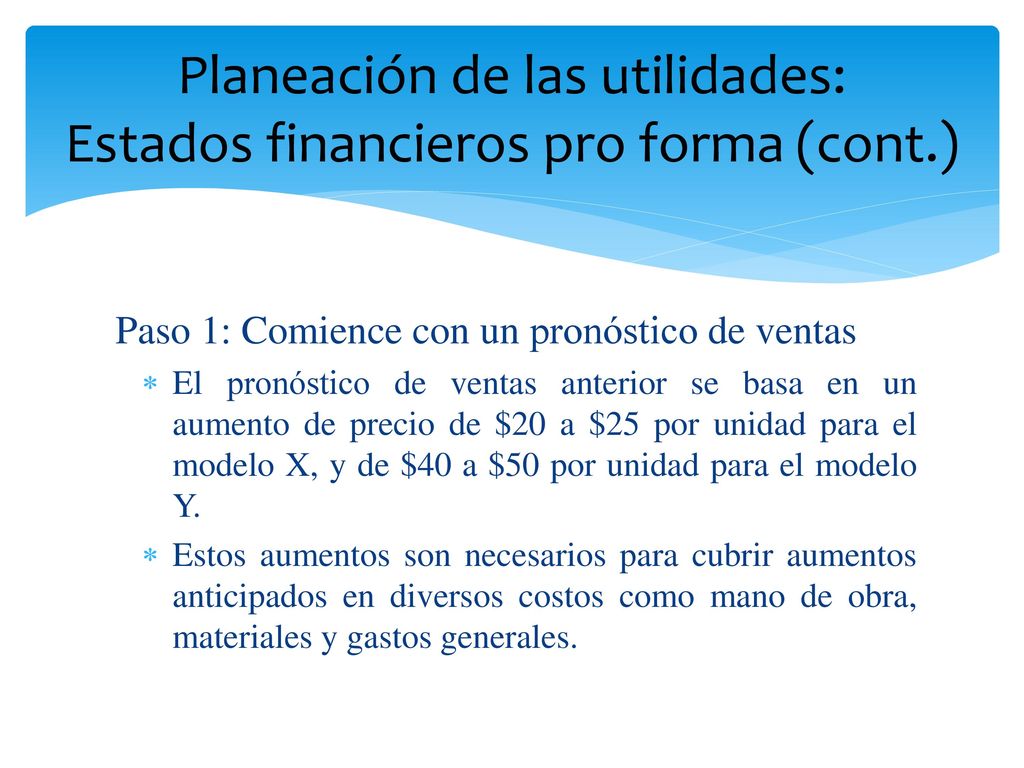 Planeación de las utilidades: Estados financieros pro forma (cont.)