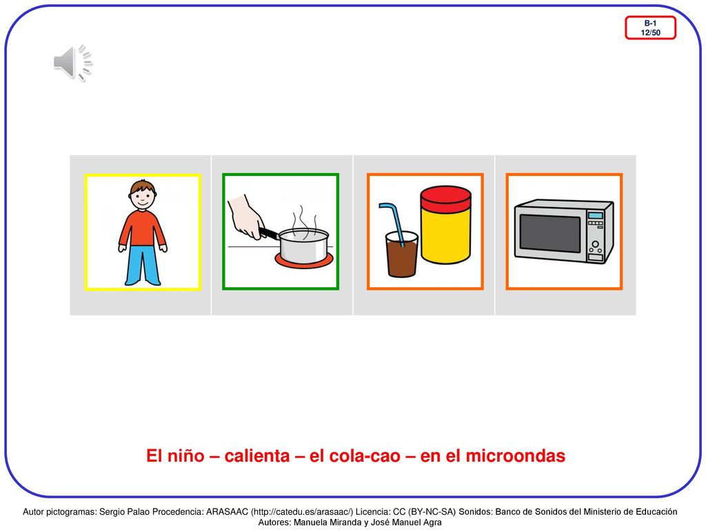 El niño – calienta – el cola-cao – en el microondas