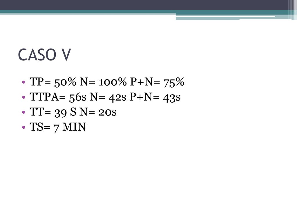 CASO V TP= 50% N= 100% P+N= 75% TTPA= 56s N= 42s P+N= 43s