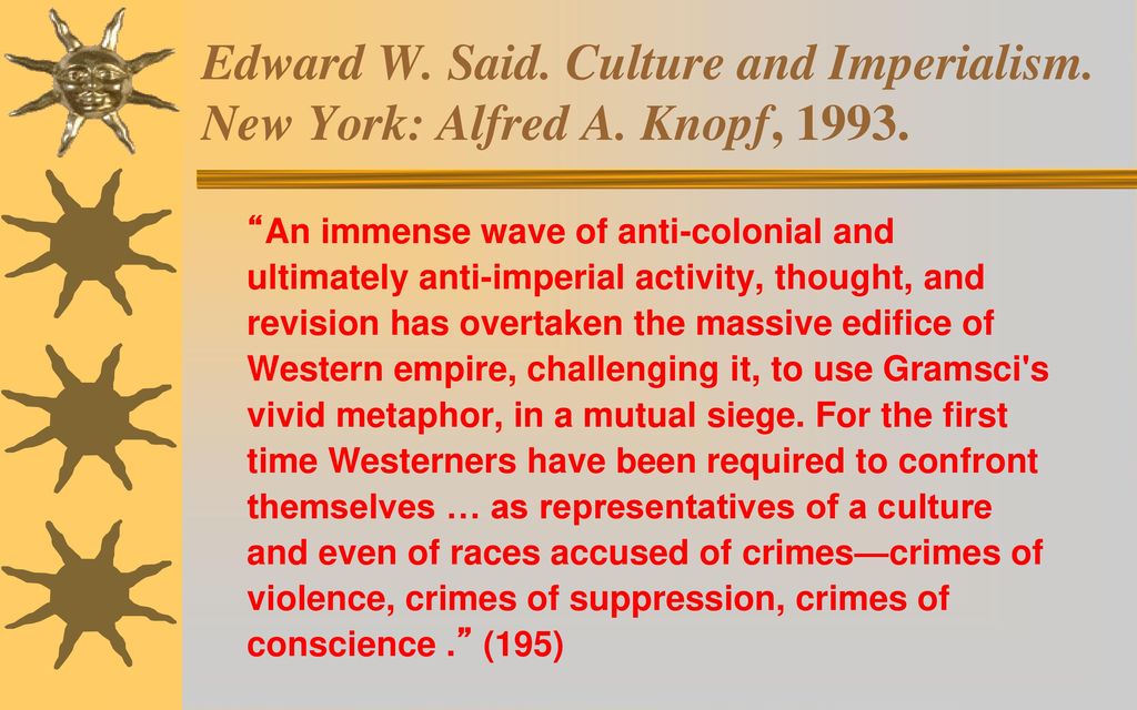 Edward W. Said. Culture and Imperialism. New York: Alfred A