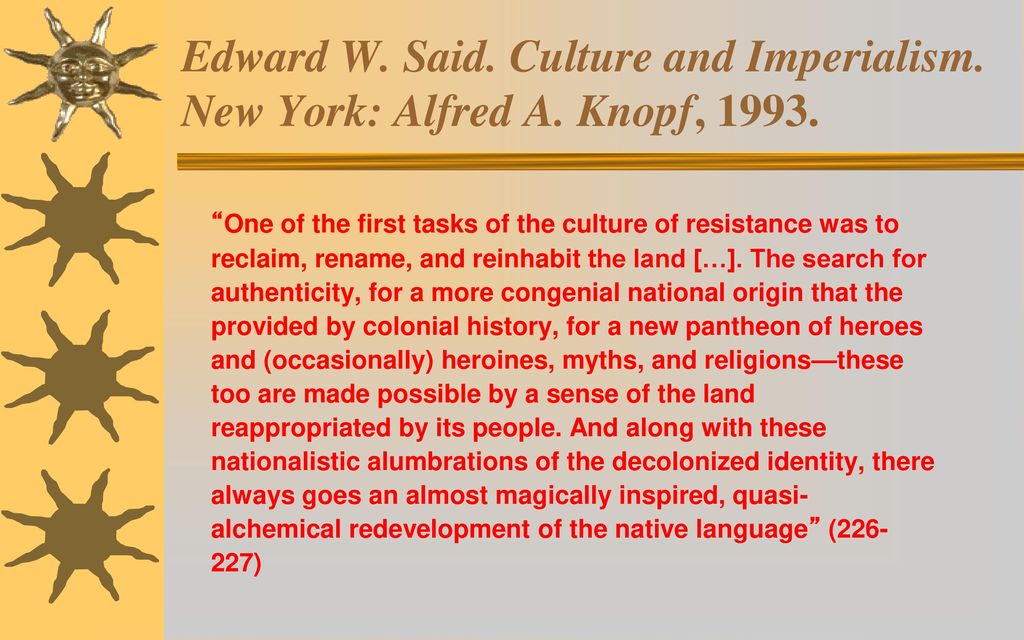 Edward W. Said. Culture and Imperialism. New York: Alfred A