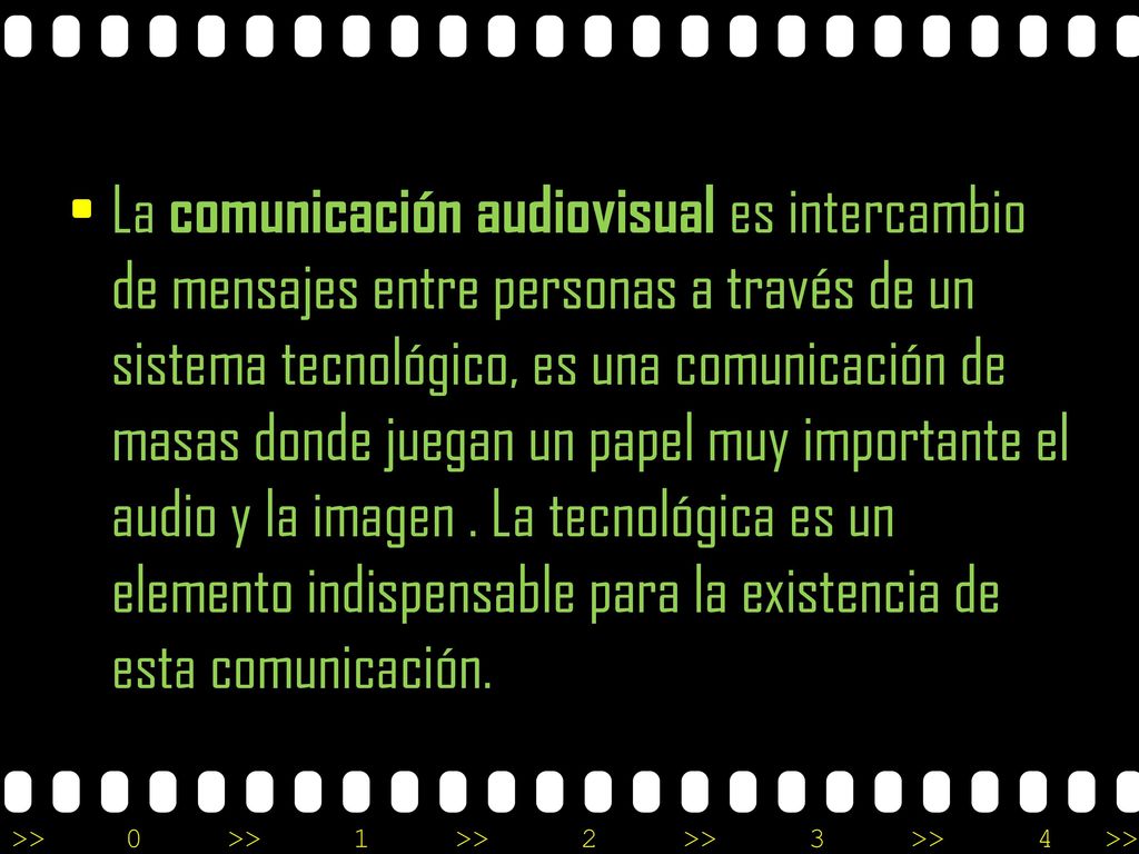 La comunicación audiovisual es intercambio de mensajes entre personas a través de un sistema tecnológico, es una comunicación de masas donde juegan un papel muy importante el audio y la imagen .