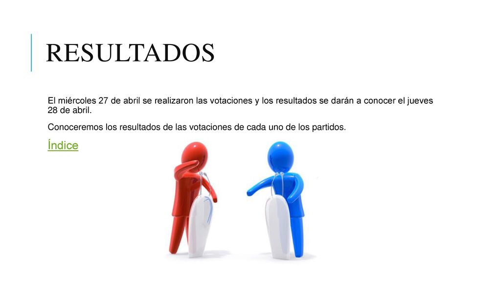 Resultados El miércoles 27 de abril se realizaron las votaciones y los resultados se darán a conocer el jueves 28 de abril.