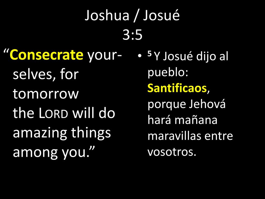 Joshua / Josué 3:5 Consecrate your-selves, for tomorrow the Lord will do amazing things among you.