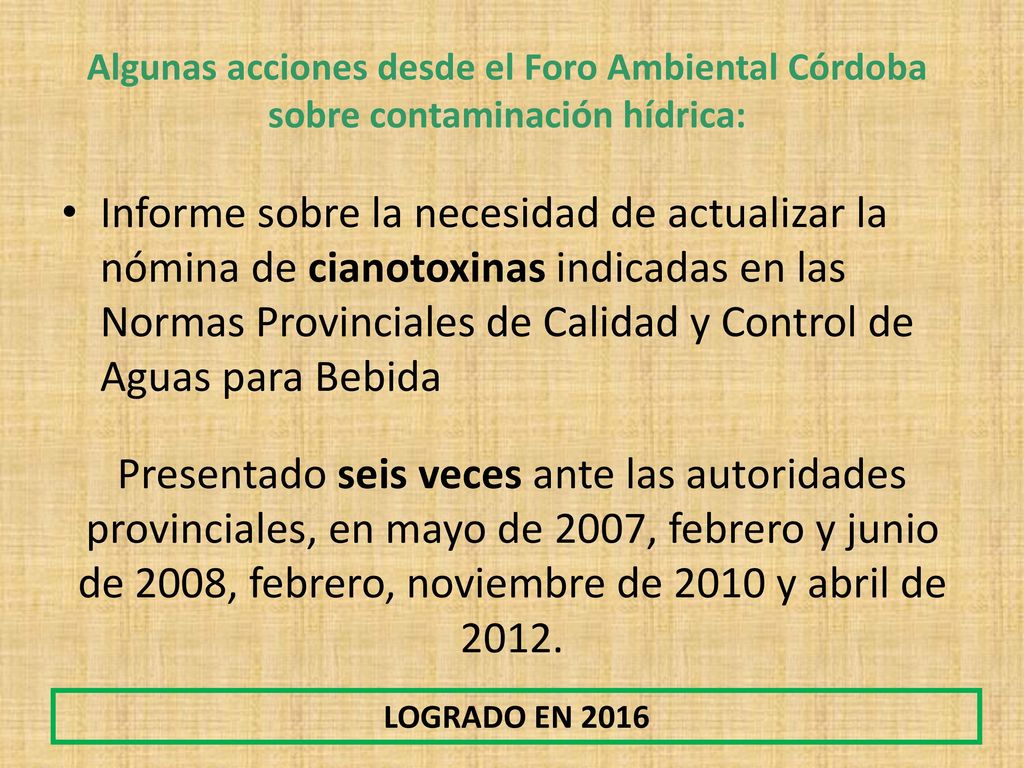 Algunas acciones desde el Foro Ambiental Córdoba sobre contaminación hídrica: