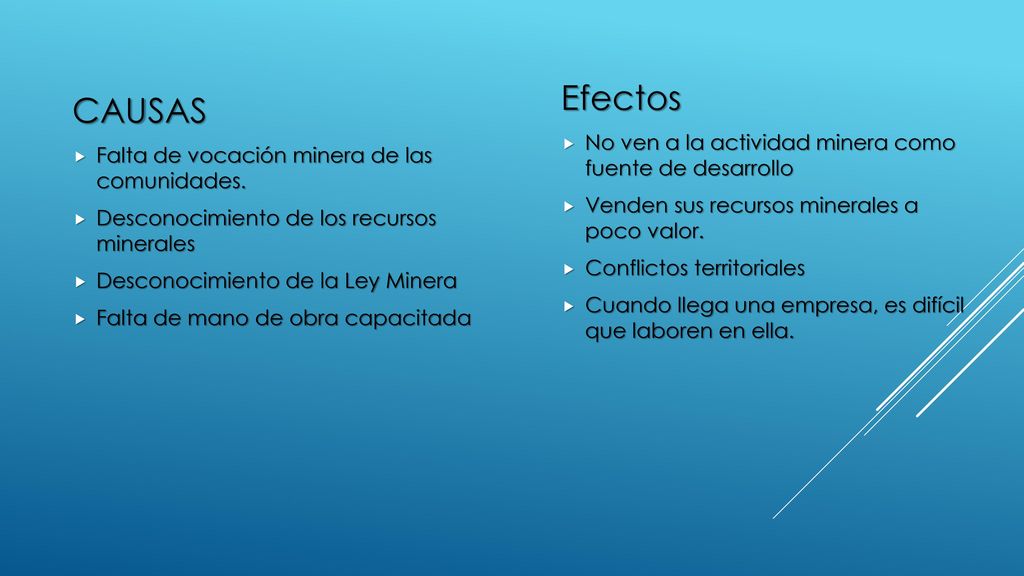 Efectos CAUSAS No ven a la actividad minera como fuente de desarrollo