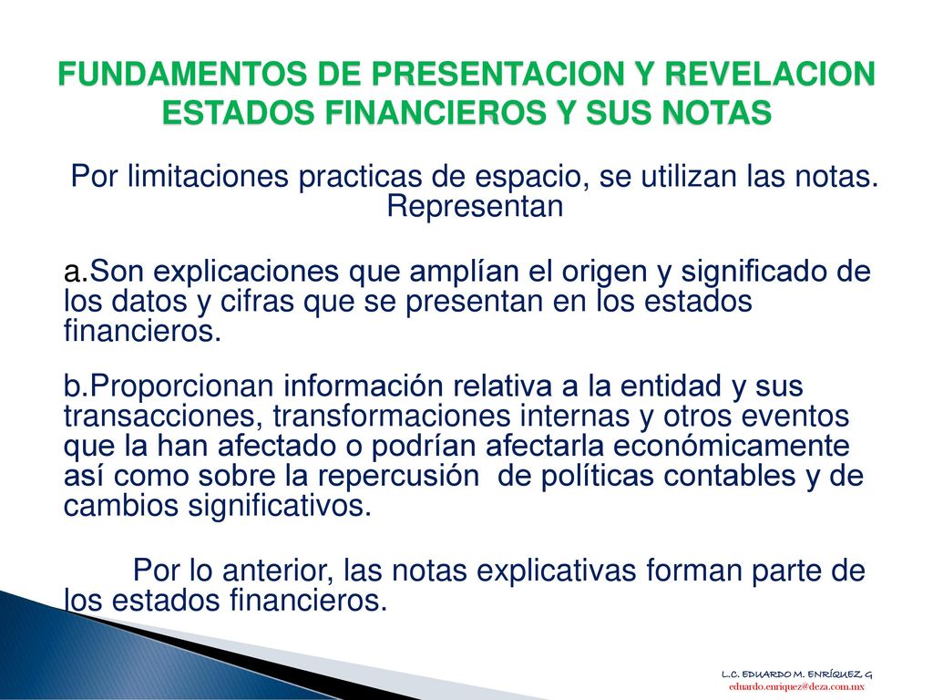 FUNDAMENTOS DE PRESENTACION Y REVELACION ESTADOS FINANCIEROS Y SUS NOTAS