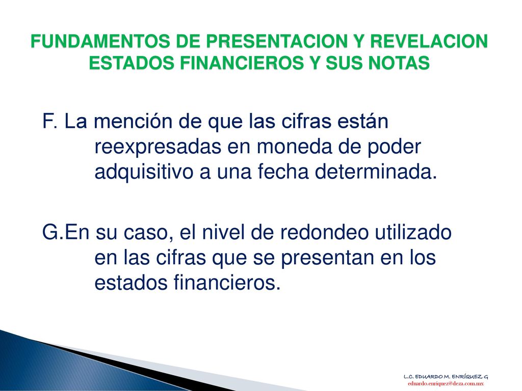 FUNDAMENTOS DE PRESENTACION Y REVELACION ESTADOS FINANCIEROS Y SUS NOTAS