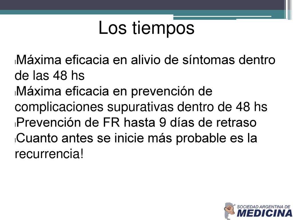 Los tiempos Máxima eficacia en alivio de síntomas dentro de las 48 hs