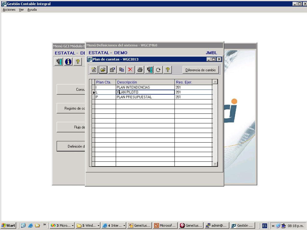 La pantalla inicial. Luego seleccionando una línea se pueden acceder a elementos subordinados.