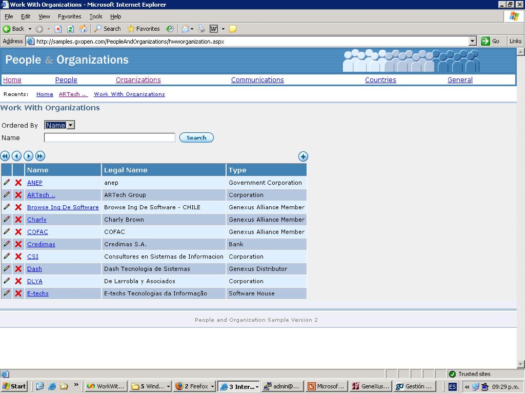 Aquí estoy mostrando un ejempo de People & Organization que se encuentra accesible desde el GXOpen.