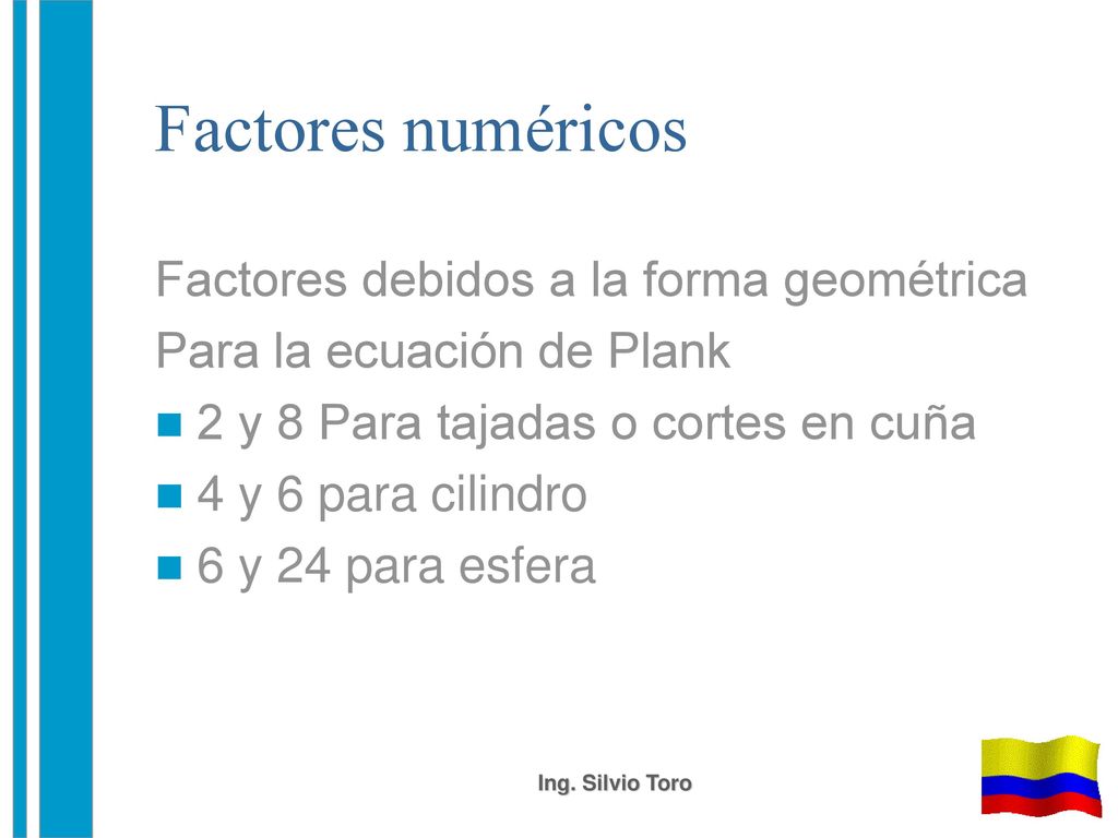 Factores numéricos Factores debidos a la forma geométrica