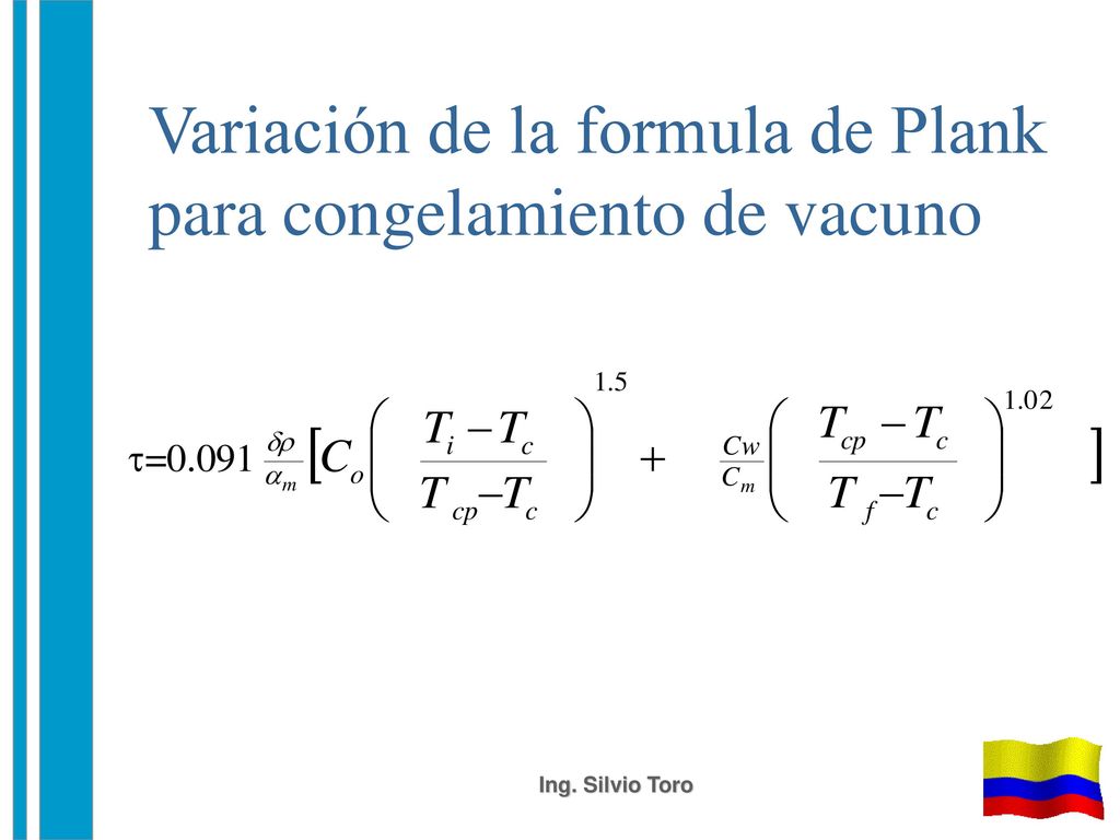 Variación de la formula de Plank para congelamiento de vacuno