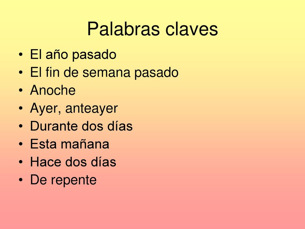 Palabras claves El año pasado El fin de semana pasado Anoche