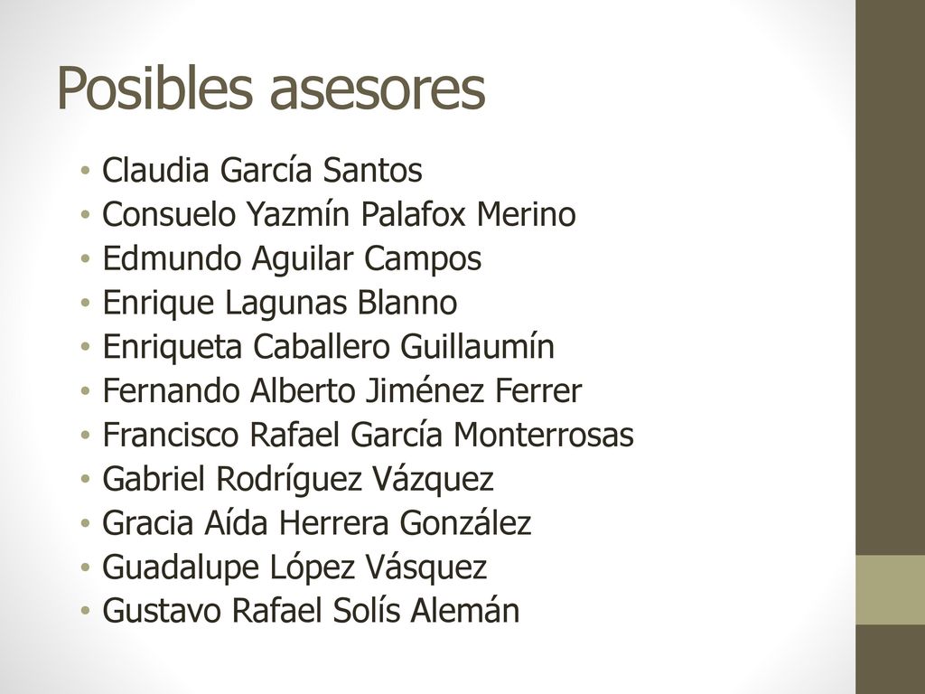 Posibles asesores Claudia García Santos Consuelo Yazmín Palafox Merino