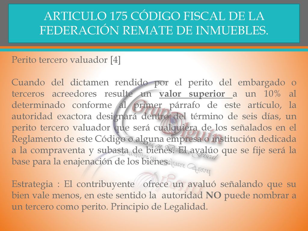 ARTICULO 175 CÓDIGO FISCAL DE LA FEDERACIÓN REMATE DE INMUEBLES.