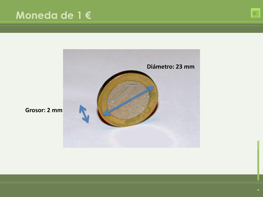 Moneda de 1 € Diámetro: 23 mm Grosor: 2 mm