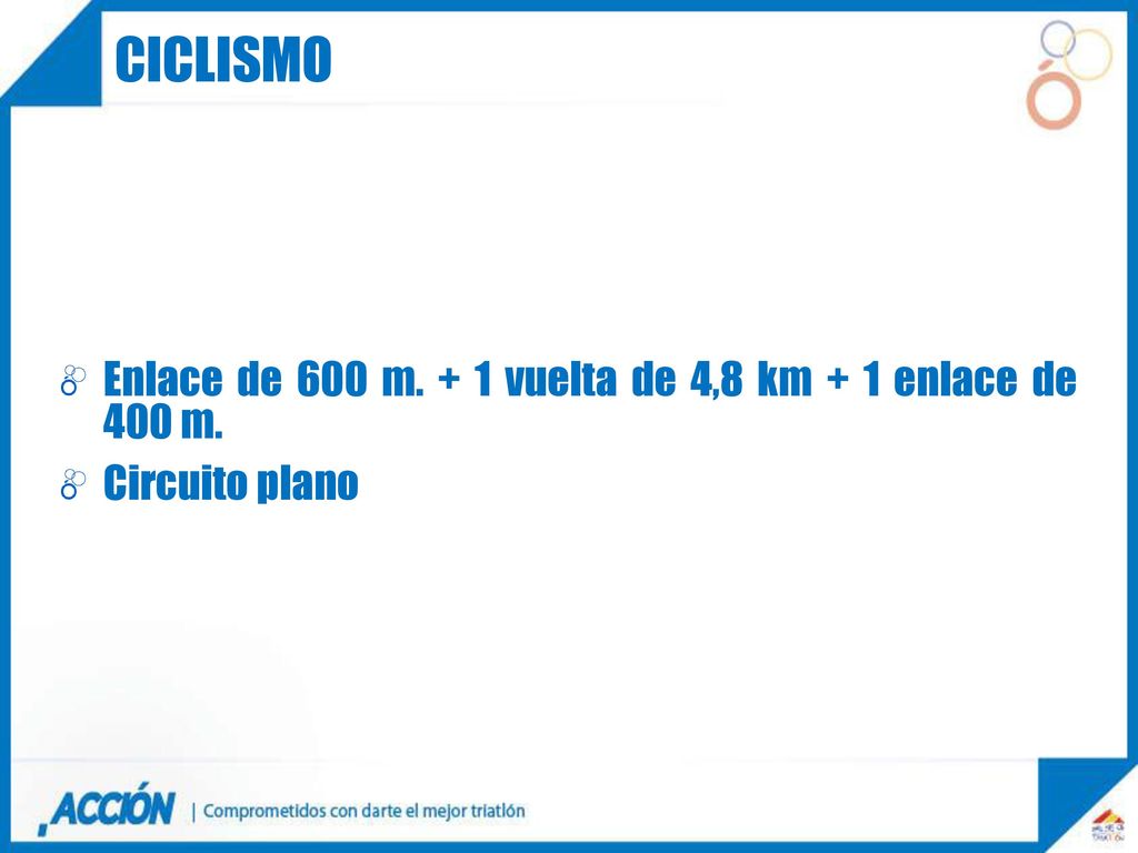 ciclismo Enlace de 600 m. + 1 vuelta de 4,8 km + 1 enlace de 400 m.