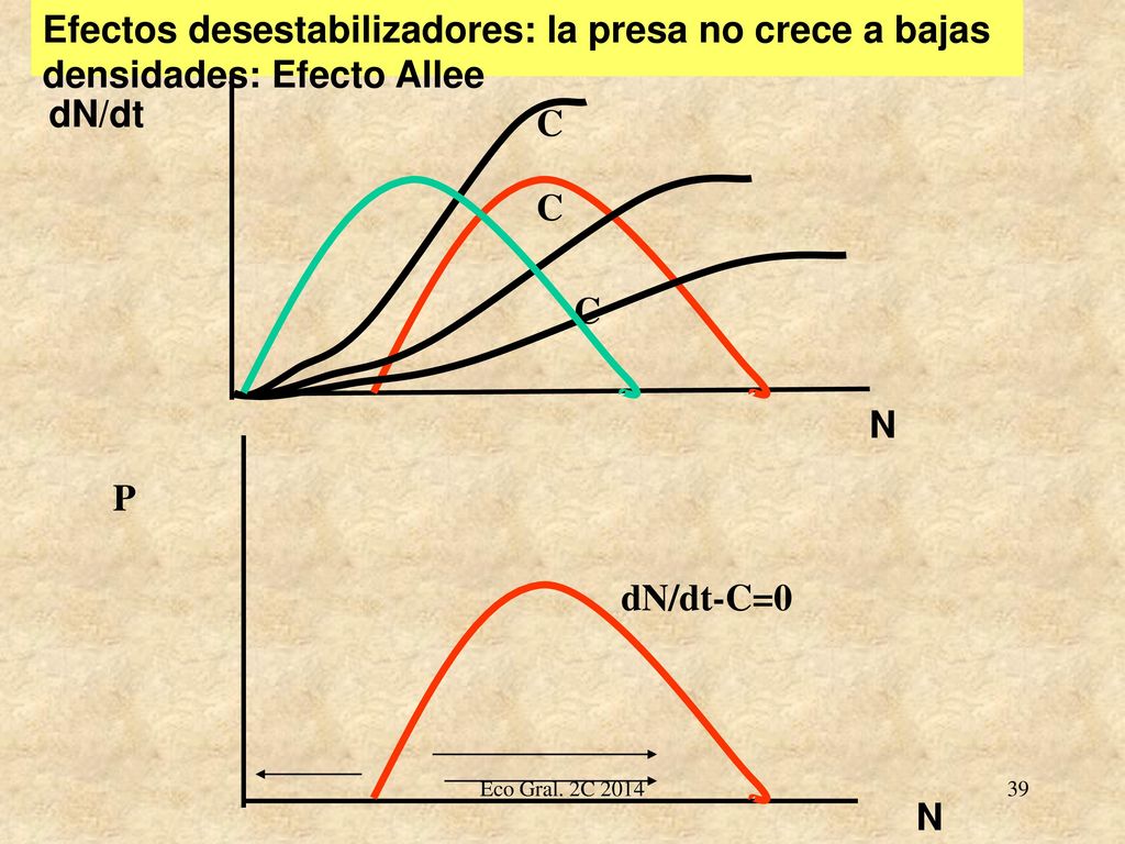 Efectos desestabilizadores: la presa no crece a bajas densidades: Efecto Allee