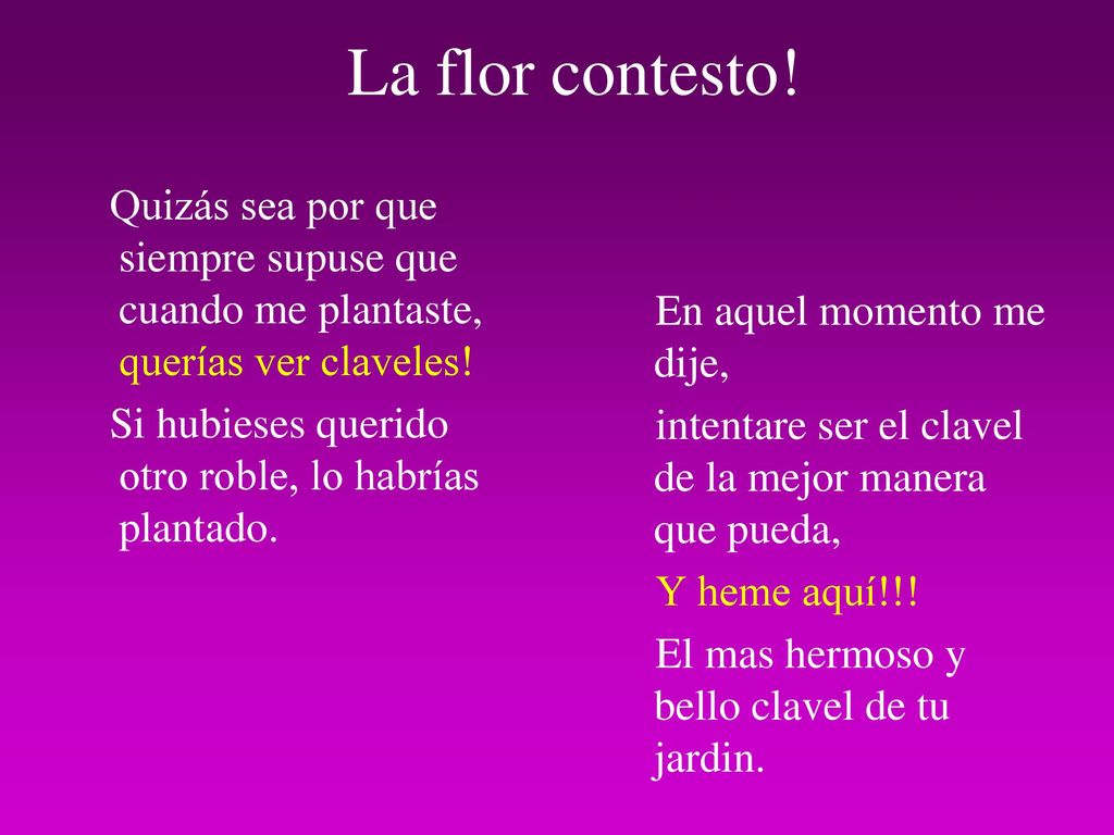 La flor contesto! Quizás sea por que siempre supuse que cuando me plantaste, querías ver claveles!
