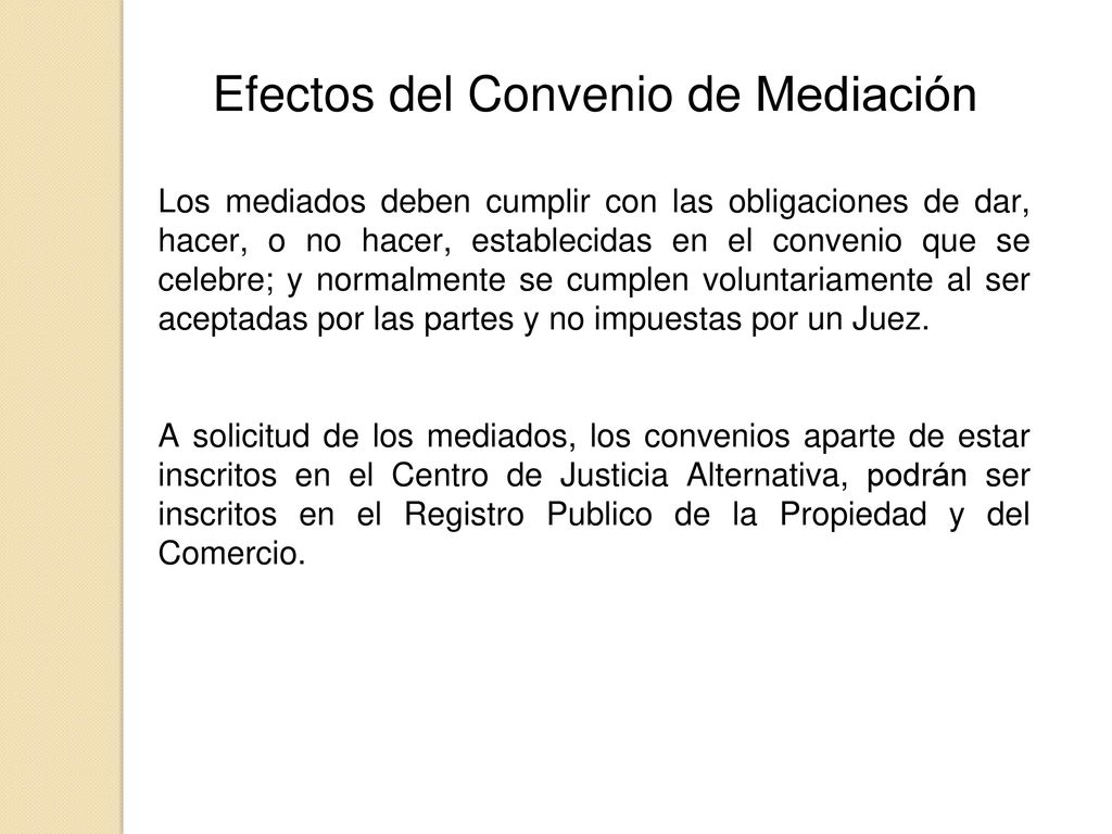 Efectos del Convenio de Mediación