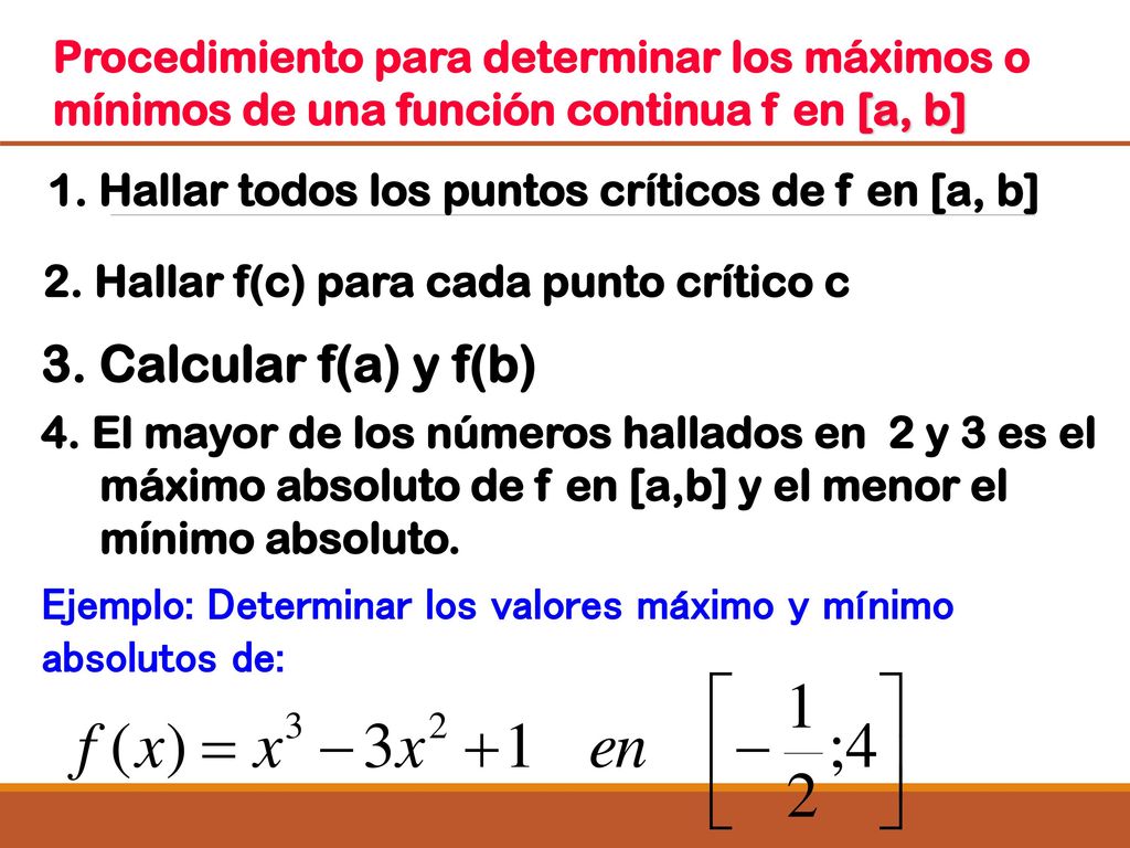 Procedimiento para determinar los máximos o mínimos de una función continua f en [a, b]