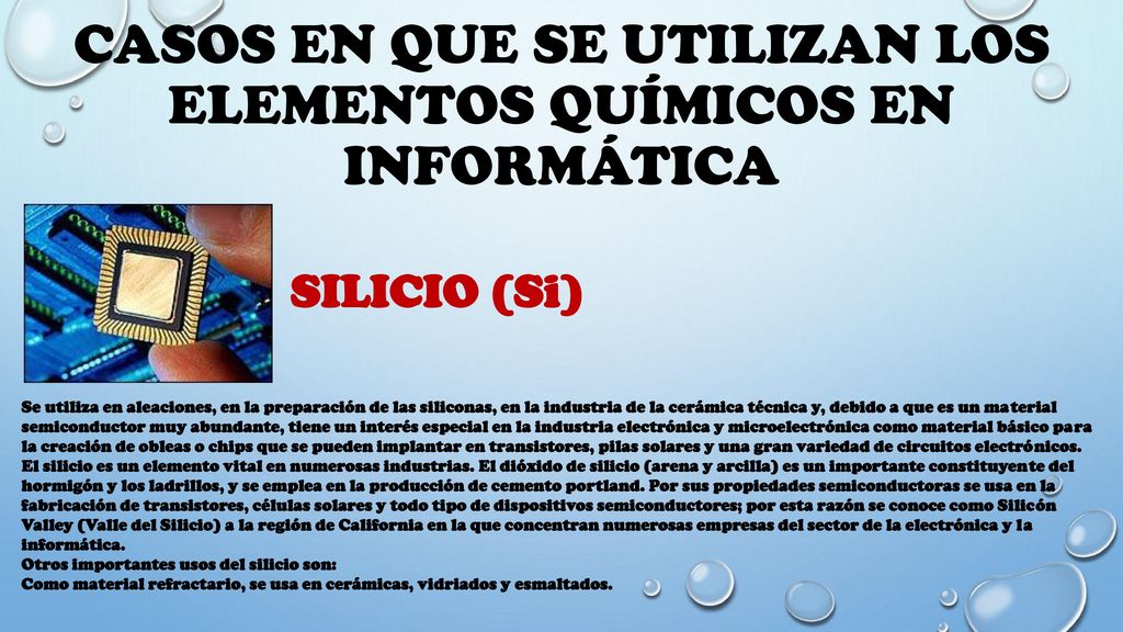 Casos en que se utilizan los elementos químicos en informática