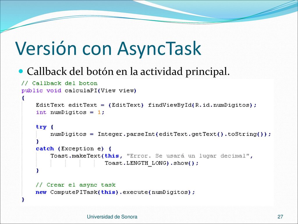 Versión con AsyncTask Callback del botón en la actividad principal.