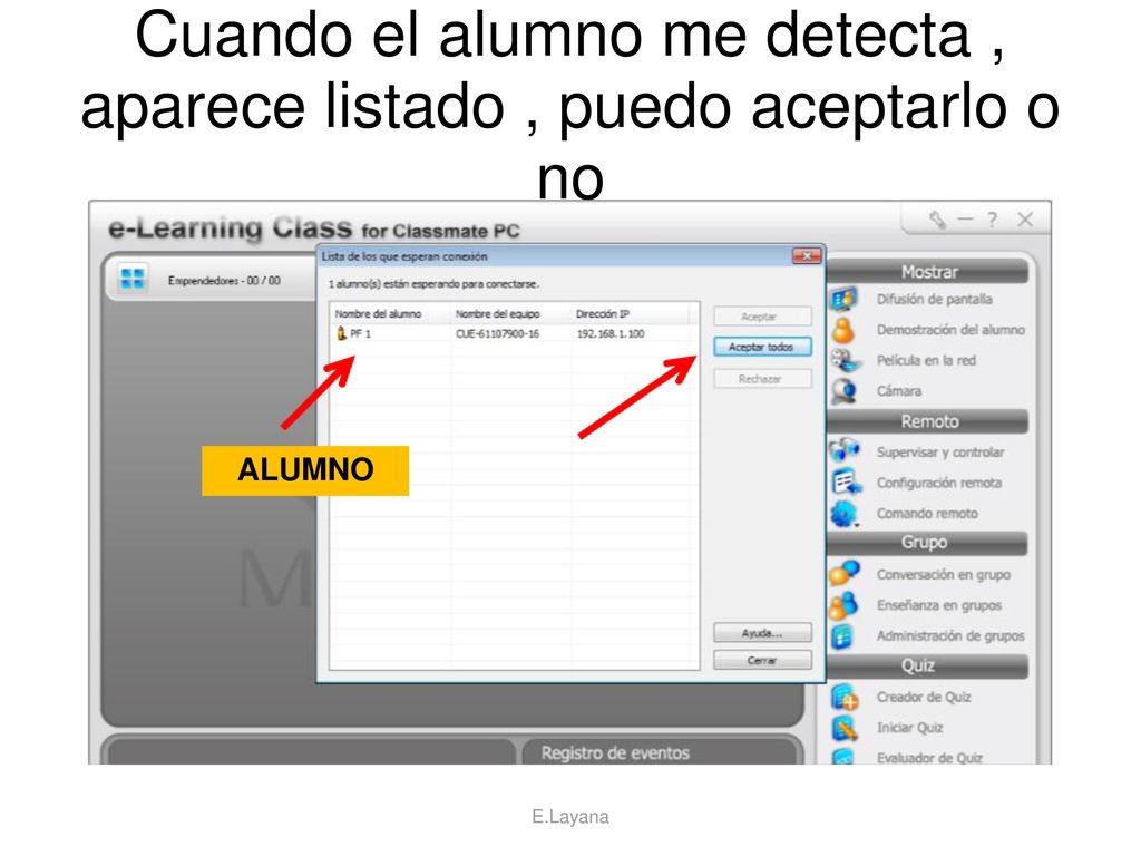 Cuando el alumno me detecta , aparece listado , puedo aceptarlo o no